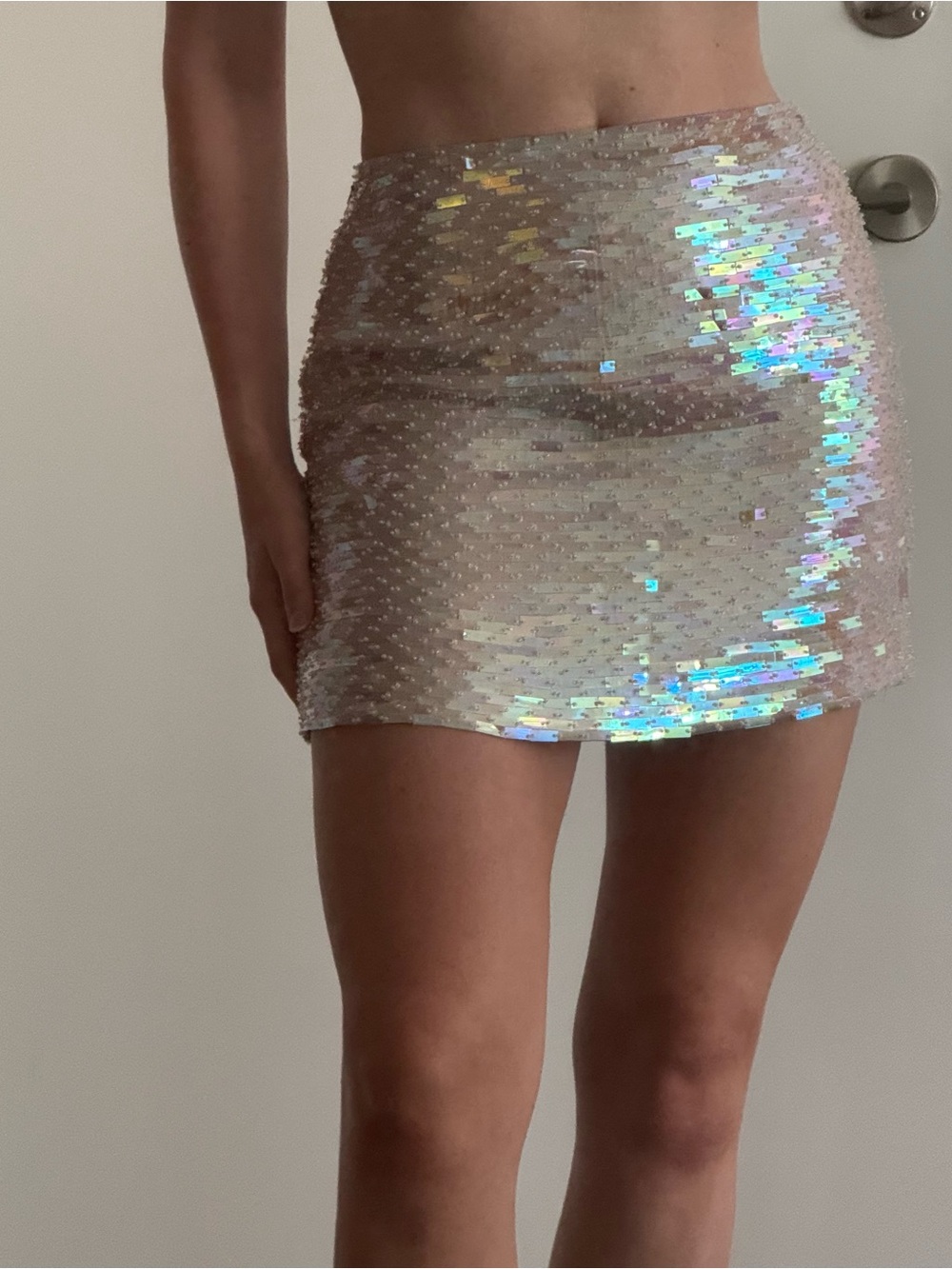 Beaded Silk Mini Skirt - Iridescent Pink